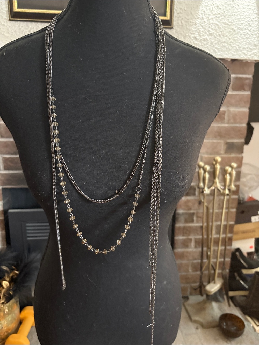 Vintage Multi-Strand Black and Gold Layered Necklace